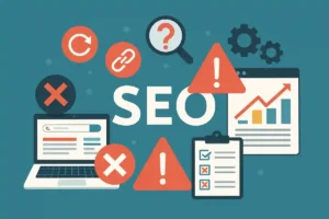 Illustration showing common SEO mistakes and fixes