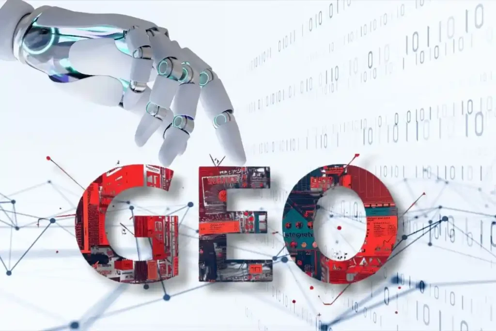 Generative Engine Optimization (GEO) concept illustration with AI search engines.