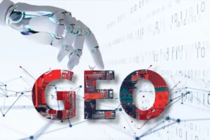 Generative Engine Optimization (GEO) concept illustration with AI search engines.