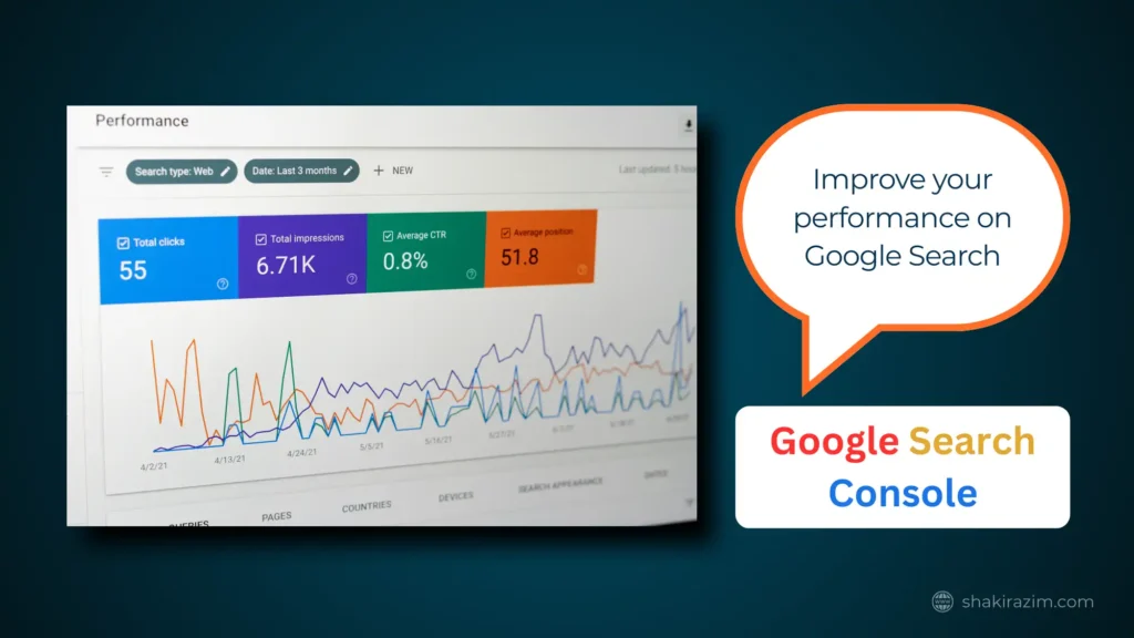 Google Search Console performance report with queries, clicks, and impressions