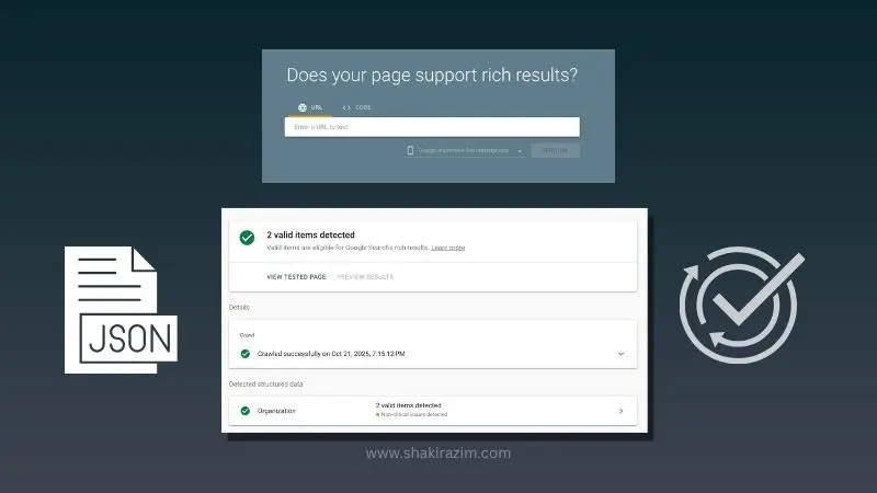Google Rich Results Test showing validated schema markup successfully