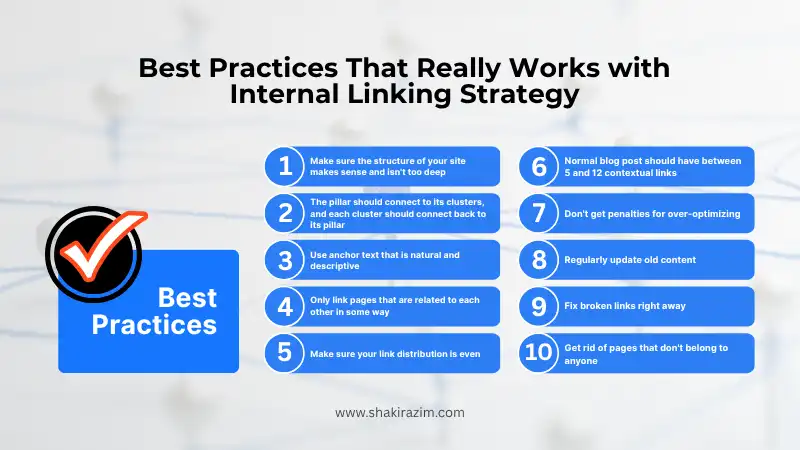 Internal linking best practices checklist covering site structure, anchor text, and link distribution for SEO authority