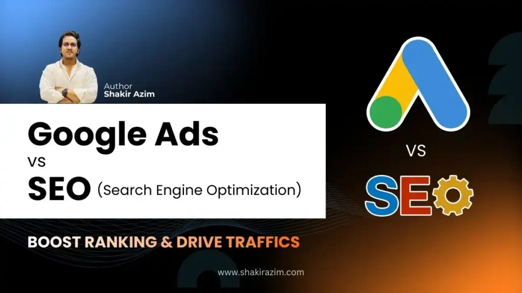 Google Ads vs SEO comparison banner for boosting rankings and traffic