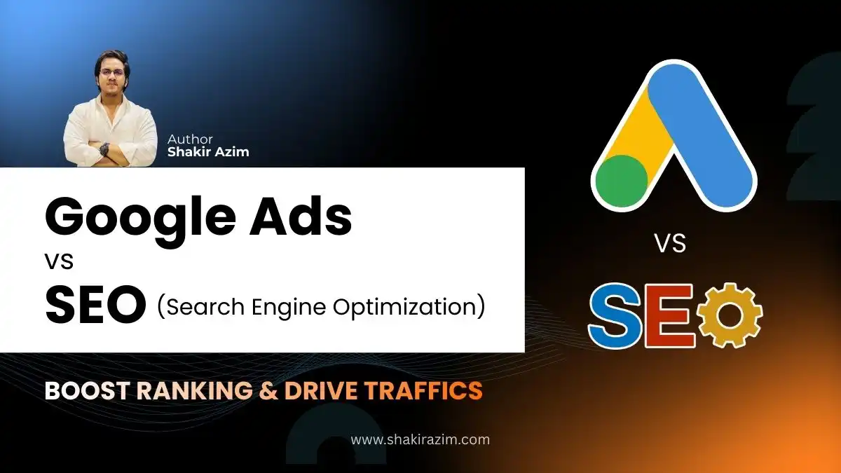 Google Ads vs SEO comparison banner for boosting rankings and traffic