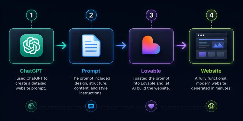 Best AI website builder workflow using ChatGPT, a detailed prompt, Lovable, and AI-generated website creation